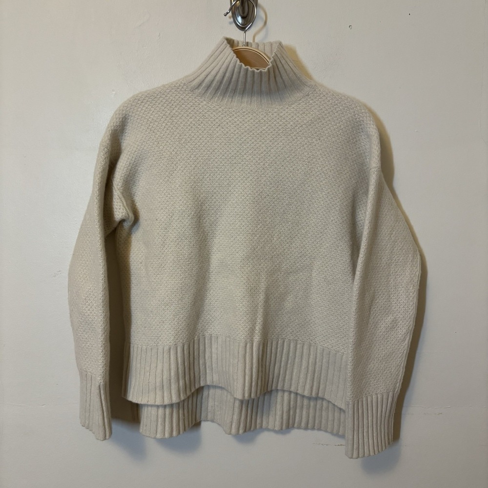 Everlane Women's Sweater Recycled Cashmere Wool Mock Neck Knit Pullover Cream S